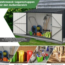 193 x 86cm Metall Outdoor Geräteschuppen wetterfest & rostfrei farbbeschichteter Stahlschuppen mit abschließbarer Tür Grau