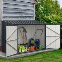 193 x 86cm Metall Outdoor Geräteschuppen wetterfest & rostfrei farbbeschichteter Stahlschuppen mit abschließbarer Tür Grau