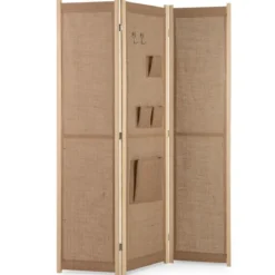 170 x 121 cm Paravent mit 2 Haken & 4 Aufbewahrungstaschen Raumteiler Trennwand