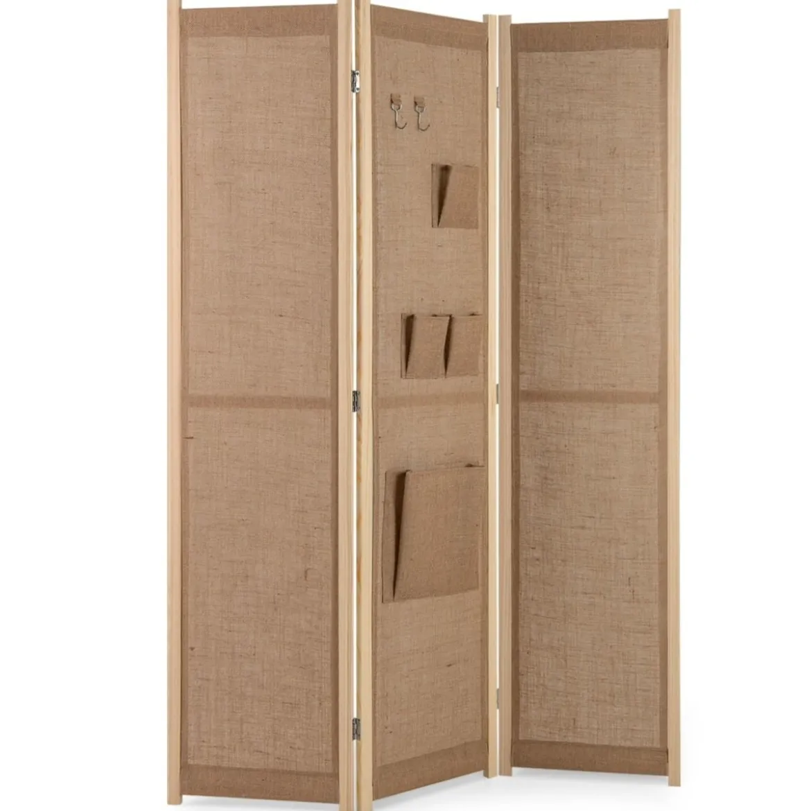 170 x 121 cm Paravent mit 2 Haken & 4 Aufbewahrungstaschen Raumteiler Trennwand