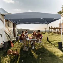 290 x 290 cm Pop-Up-Pavillon Höhenverstellbar Faltbar mit Zubehör für Camping Strand Grau