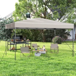 365 x 225 cm Pop-up-Pavillon mit tragbarer Tragetasche 9 Heringe 4 Windseile faltbarer Outdoor-Sonnenschutz Pavillon Beige