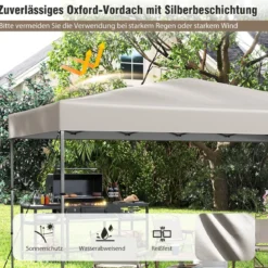 365 x 225 cm Pop-up-Pavillon mit tragbarer Tragetasche 9 Heringe 4 Windseile faltbarer Outdoor-Sonnenschutz Pavillon Beige