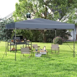 365 x 225 cm Pop-up-Pavillon mit tragbarer Tragetasche 9 Heringe 4 Windseile faltbarer Outdoor-Sonnenschutz Pavillon Grau
