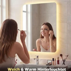 80 x 60 cm Rechteckiger LED-beleuchteter Spiegel Wandmontierter Badezimmerspiegel