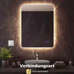 80 x 60 cm Rechteckiger LED-beleuchteter Spiegel Wandmontierter Badezimmerspiegel