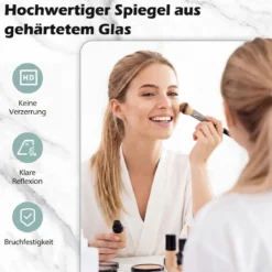 80 x 60 cm Rechteckiger LED-beleuchteter Spiegel Wandmontierter Badezimmerspiegel