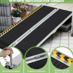 152,5 x 74 cm Rollstuhlrampe Tragbare & Anti-Rutsch Klapprampe bis zu 272kg Belastbar Aluminium