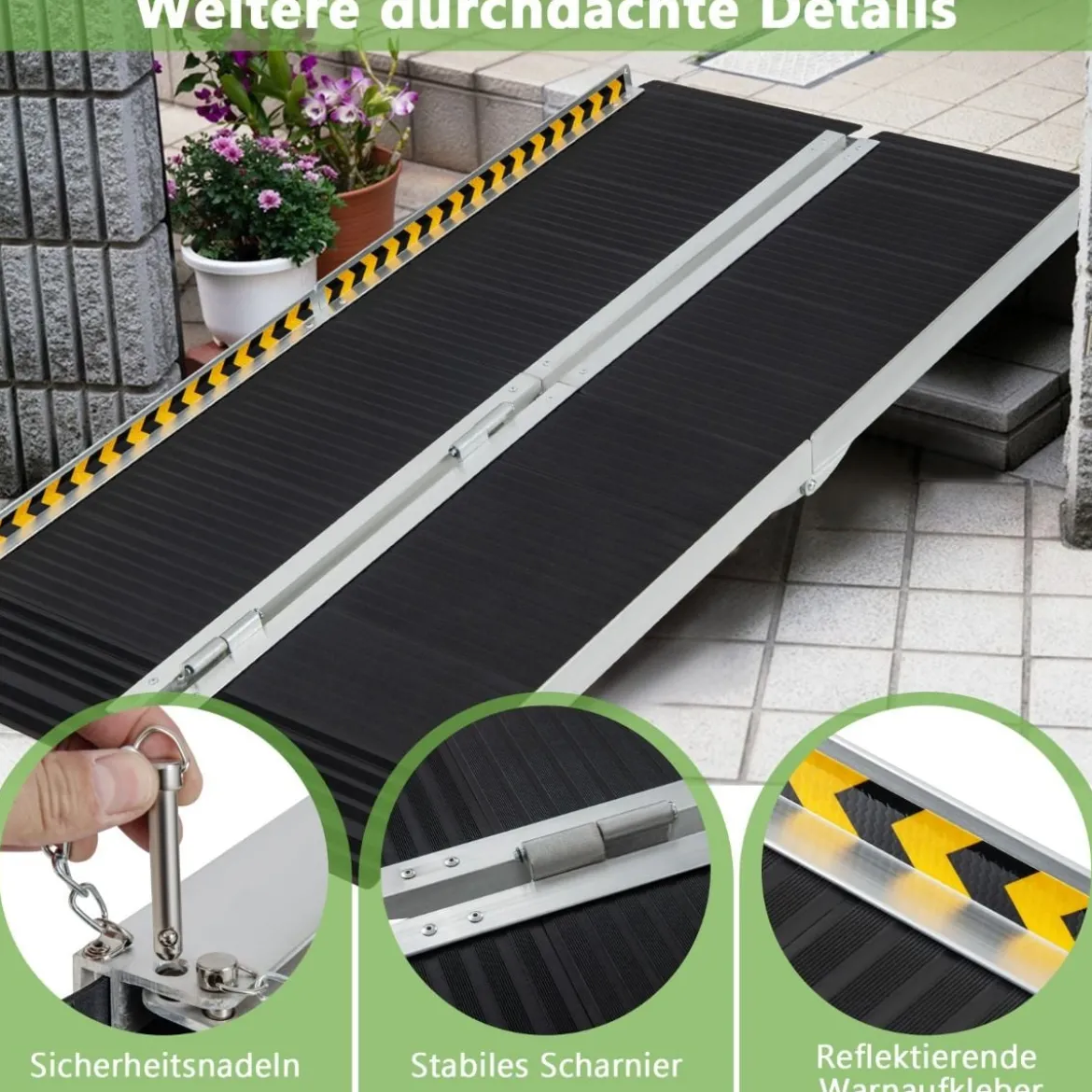 152,5 x 74 cm Rollstuhlrampe Tragbare & Anti-Rutsch Klapprampe bis zu 272kg Belastbar Aluminium