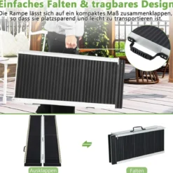 152,5 x 74 cm Rollstuhlrampe Tragbare & Anti-Rutsch Klapprampe bis zu 272kg Belastbar Aluminium