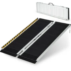 122 x 74 cm Rollstuhlrampe Tragbare & Anti-Rutsch Klapprampe bis zu 272kg Belastbar Aluminium