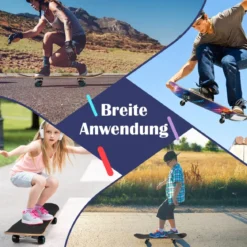 80 x 20 cm Skateboard für Anfänger mit 7-lagigem Ahornholz-Deck Schwarz