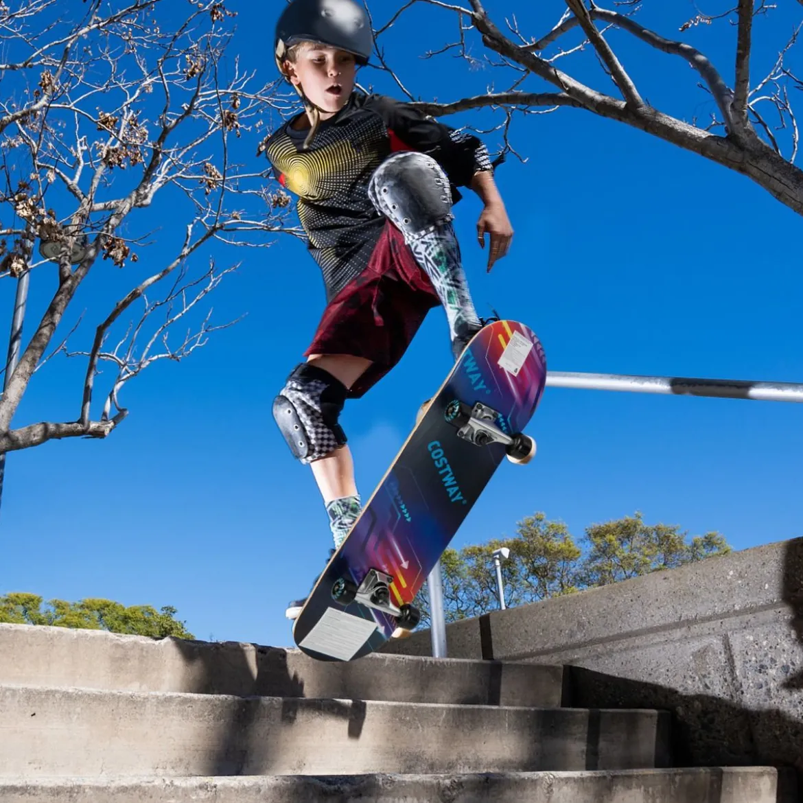 80 x 20 cm Skateboard für Anfänger mit 7-lagigem Ahornholz-Deck Schwarz