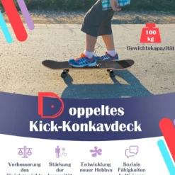 80 x 20 cm Skateboard für Anfänger mit 7-lagigem Ahornholz-Deck Schwarz