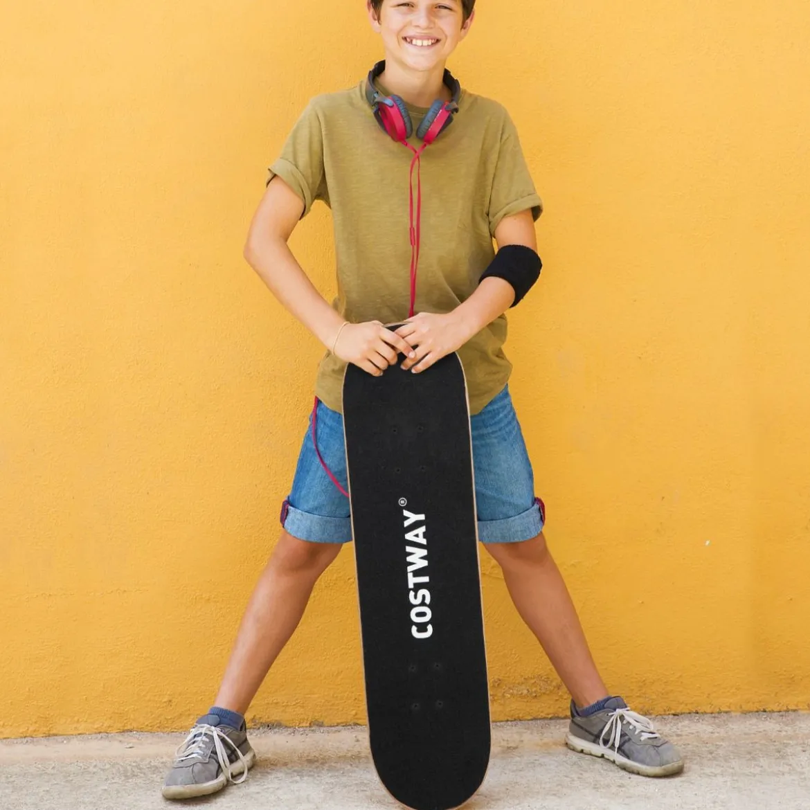80 x 20 cm Skateboard für Anfänger mit 7-lagigem Ahornholz-Deck Schwarz