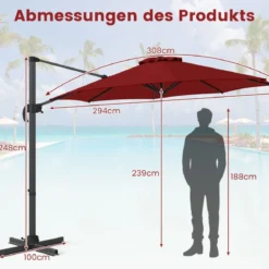 300 x 300 cm Sonnenschirm mit Kurbel 360° Drehbarer Ampelschirm Gartenschirm Marktschirm