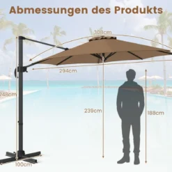 300 x 300 cm Sonnenschirm mit Kurbel 360° Drehbarer Ampelschirm Gartenschirm Marktschirm