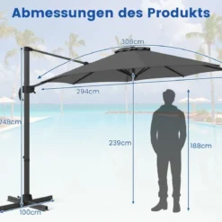 300 x 300 cm Sonnenschirm mit Kurbel 360° Drehbarer Ampelschirm Gartenschirm Marktschirm