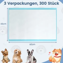 60 x 43 cm (300 Stück) 6-lagige auslaufsichere Haustierpads für Stubenreinheitstraining super absorbierend