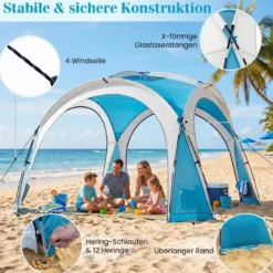 344 x 344 cm Strandzelt Gartenzelt für 6-8 Personen mit 4 Mesh-Seitenwände Dachlüftung Aufbewahrungstaschen