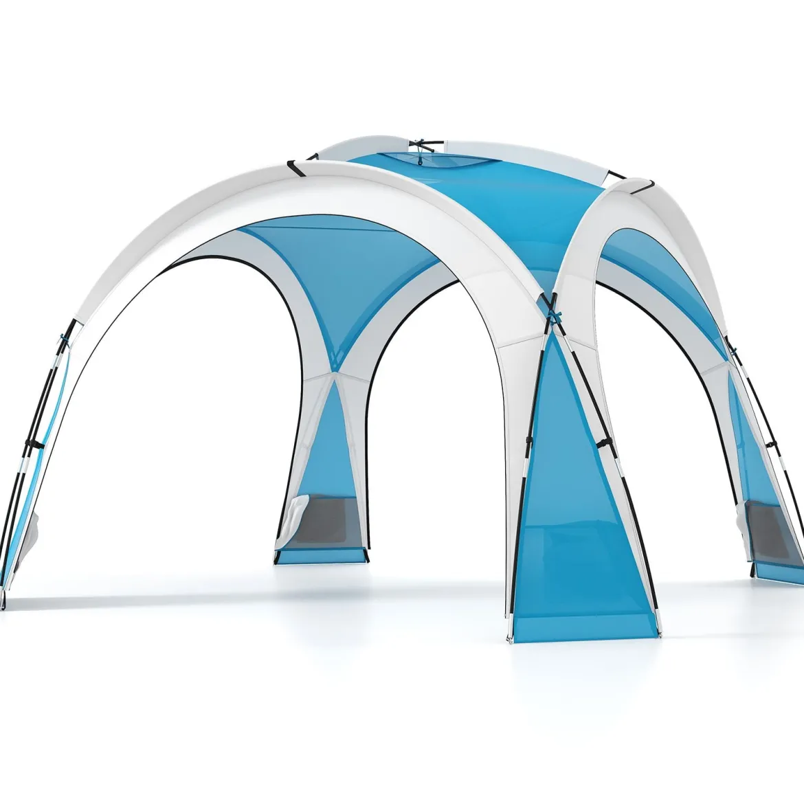 344 x 344 cm Strandzelt Gartenzelt für 6-8 Personen mit 4 Mesh-Seitenwände Dachlüftung Aufbewahrungstaschen