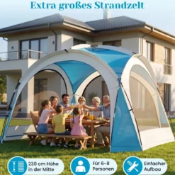 344 x 344 cm Strandzelt Gartenzelt für 6-8 Personen mit 4 Mesh-Seitenwände Dachlüftung Aufbewahrungstaschen