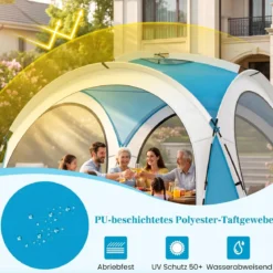 344 x 344 cm Strandzelt Gartenzelt für 6-8 Personen mit 4 Mesh-Seitenwände Dachlüftung Aufbewahrungstaschen