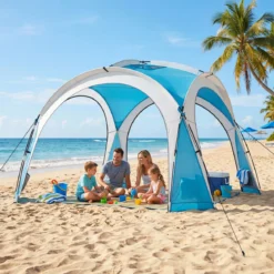 344 x 344 cm Strandzelt Gartenzelt für 6-8 Personen mit 4 Mesh-Seitenwände Dachlüftung Aufbewahrungstaschen