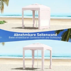 185 x 185 cm Strandzelt Höhenverstellbar Seitenwand Sandsäcke Tragetasche Strand Camping Rosa