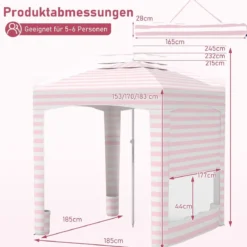 185 x 185 cm Strandzelt Höhenverstellbar Seitenwand Sandsäcke Tragetasche Strand Camping Rosa