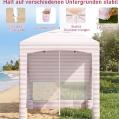 185 x 185 cm Strandzelt Höhenverstellbar Seitenwand Sandsäcke Tragetasche Strand Camping Rosa