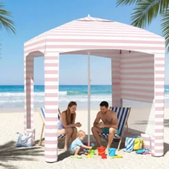 185 x 185 cm Strandzelt Höhenverstellbar Seitenwand Sandsäcke Tragetasche Strand Camping Rosa