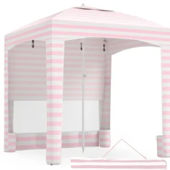 185 x 185 cm Strandzelt Höhenverstellbar Seitenwand Sandsäcke Tragetasche Strand Camping Rosa