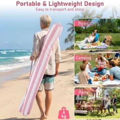 185 x 185 cm Strandzelt Höhenverstellbar Seitenwand Sandsäcke Tragetasche Strand Camping Rosa