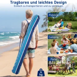 185 x 185 cm Strandzelt Höhenverstellbar Seitenwand Sandsäcke Tragetasche Strand Camping Blau