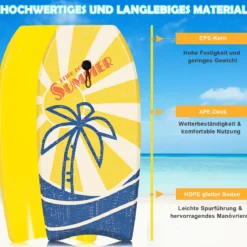 93 x 47 cm Surfboard Bodyboard leichtes Surfbrett für den Pool Sup-Board Gelb