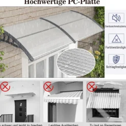 199 x 99 cm Vordach für Haustür Aluminium Überdachung Pultbogenvordach Haustürvordach Grau