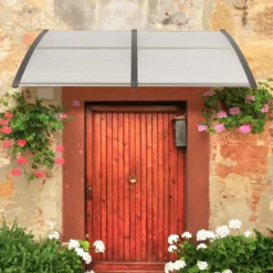199 x 99 cm Vordach für Haustür Aluminium Überdachung Pultbogenvordach Haustürvordach Grau