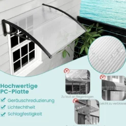 102 x 99 cm Vordach für Haustür Überdachung aus Aluminium und Polycarbonat Silber
