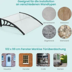 102 x 99 cm Vordach für Haustür Überdachung aus Aluminium und Polycarbonat Silber