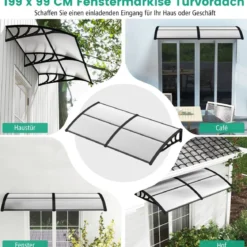 199 x 99 cm Vordach für Haustür Überdachung Haustürvordach Pultvordach Transparent