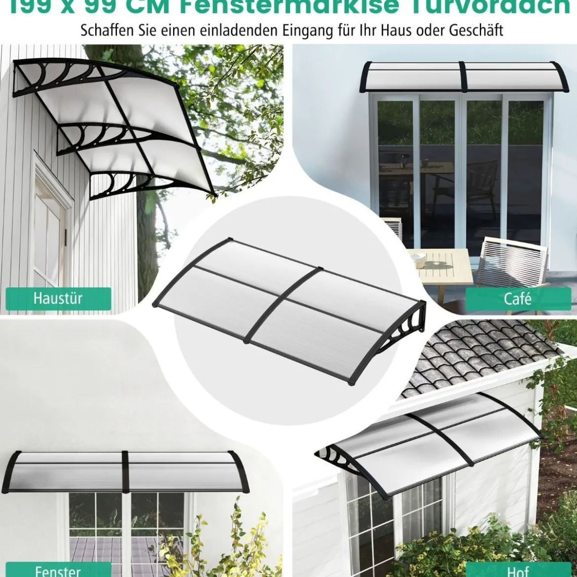 199 x 99 cm Vordach für Haustür Überdachung Haustürvordach Pultvordach Transparent