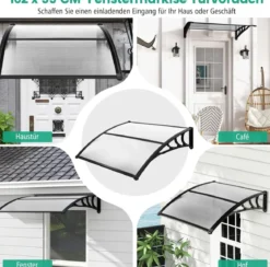 102 x 99 cm Vordach für Haustür Überdachung aus Aluminium und Polycarbonat Transparent