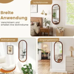 110 x 45 cm Wandspiegel mit Holzrahmen Oval Ganzkörperspiegel Hängespiegel Schminkspiegel