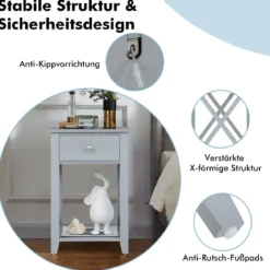 X-förmiger Nachttisch mit Schublade & Ablagefach Moderner Sofatisch Beistelltisch Grau