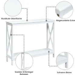 X-förmiger Schmaler Konsolentisch mit 2 Etagen 100 x 30 x 80 cm Weiß