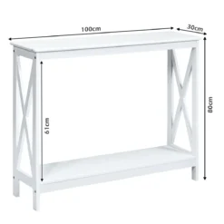 X-förmiger Schmaler Konsolentisch mit 2 Etagen 100 x 30 x 80 cm Weiß