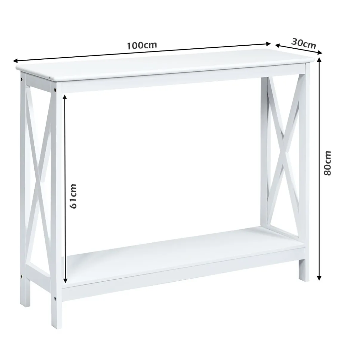 X-förmiger Schmaler Konsolentisch mit 2 Etagen 100 x 30 x 80 cm Weiß