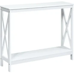 X-förmiger Schmaler Konsolentisch mit 2 Etagen 100 x 30 x 80 cm Weiß
