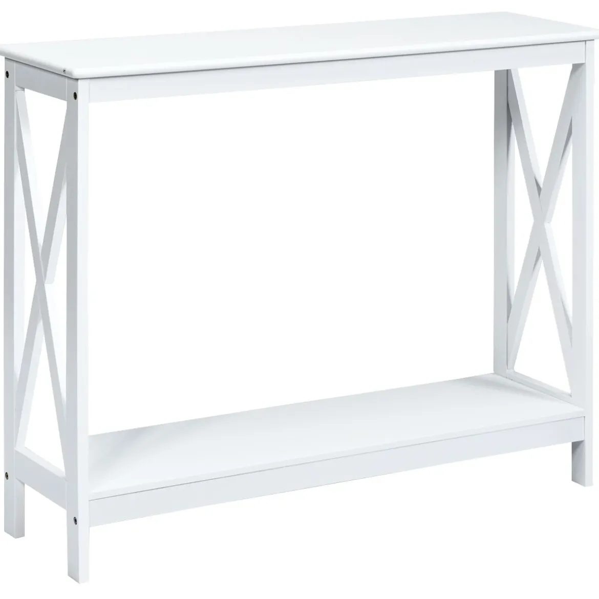 X-förmiger Schmaler Konsolentisch mit 2 Etagen 100 x 30 x 80 cm Weiß